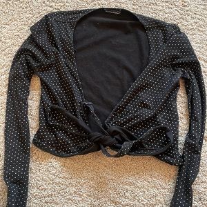 Brandy Melville long sleeve dotted tie up shirt